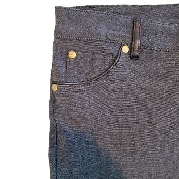 Ci Sono charcoal grey black faux leather trim Ponte knit pant back pants large - Picture 3 of 8